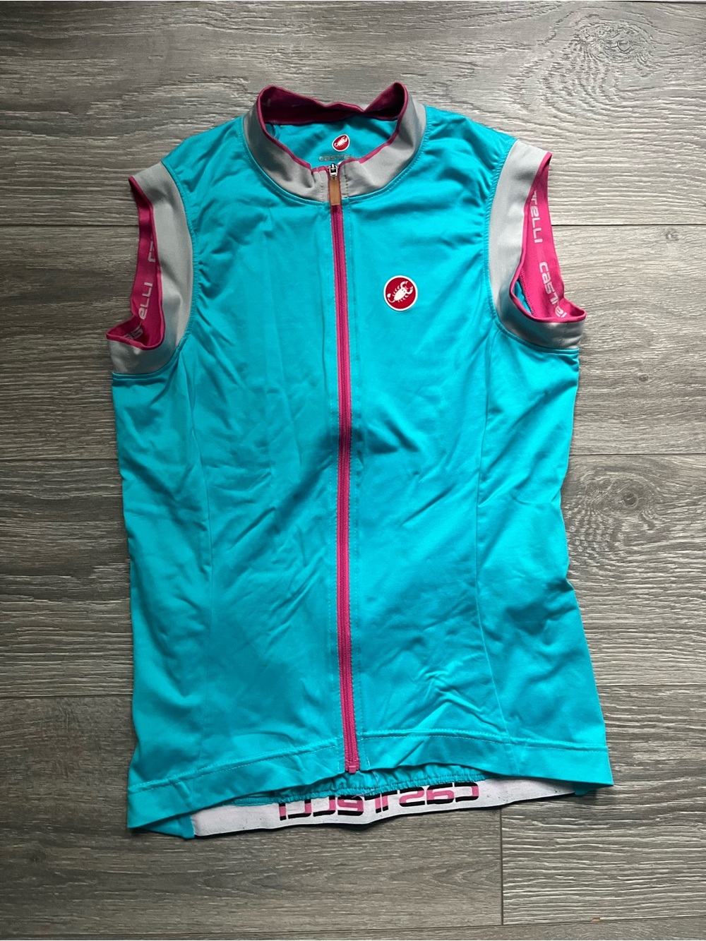 Castelli Teal Pink Sleeveless Cycling Jersey Vest Pockets Zipper Nylon Blend M